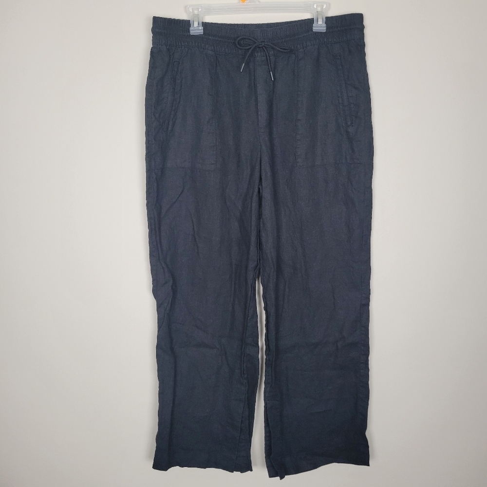 Athleta Retreat 100% Linen High Rise Wide Leg Pants Womens Large Black Relaxed